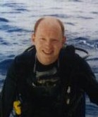 John Easley, surfacing after the final dive off San Salvador Island, Bahamas - 1998